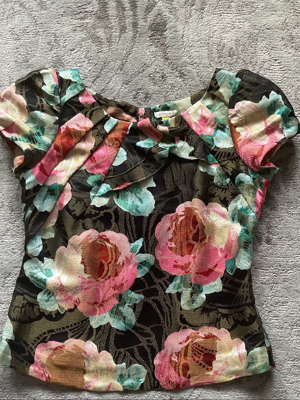 Anthro/Leifsdottir silk Metallic Brocade Rose Floral Top - Picture 2 of 9